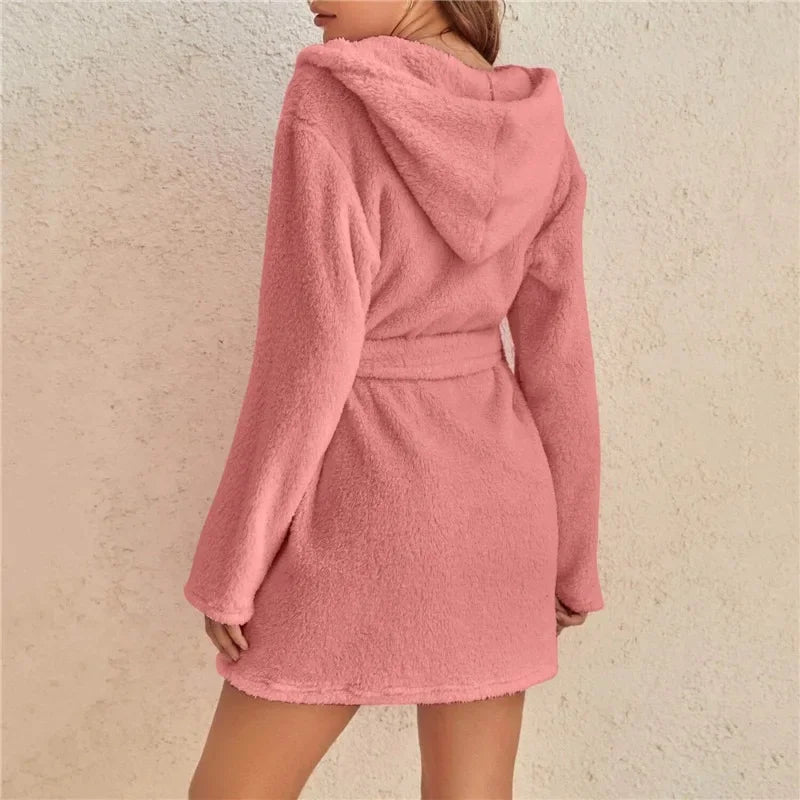 Women's Hooded Bathrobe with Belt Cotton Terry Cloth Robe Long Sleeve Spa Lounge Wear Absorbent Towel Robe for Shower | Lonoma