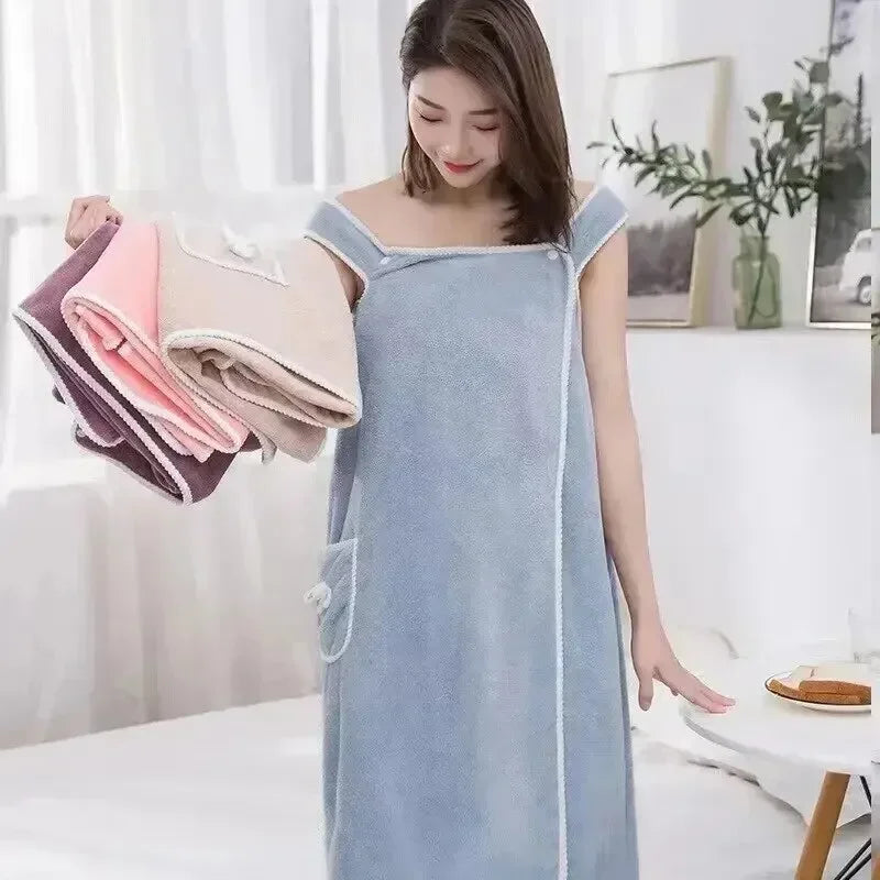 Wearable Bath Towel Wrap Women's Quick-Dry Microfiber Spa Robe Beach Cover-Up with Snap Closure 31 × 51 in for Pool Gym Locker Room | Lonoma