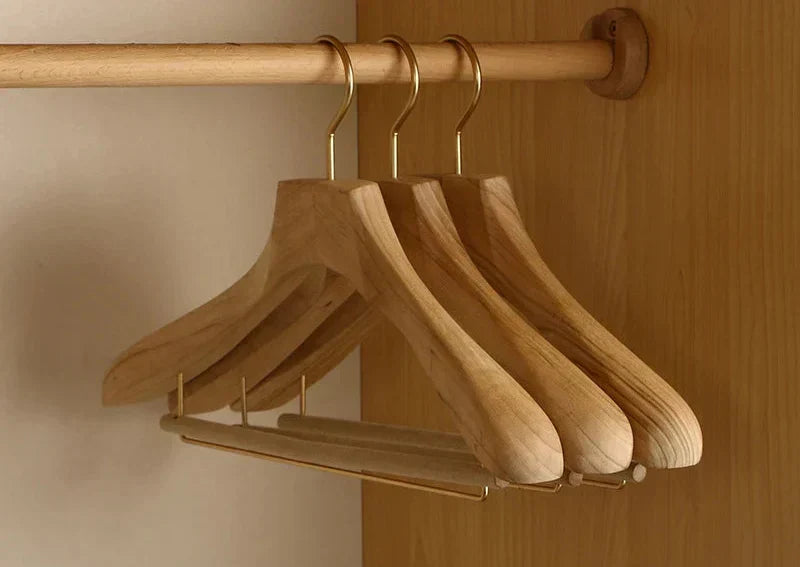 Wooden Clothes Hangers with Non-Slip Pants Bar - Wide Shoulder Cedar Suit Hangers for Closet Organization, Set of 2 | Lonoma
