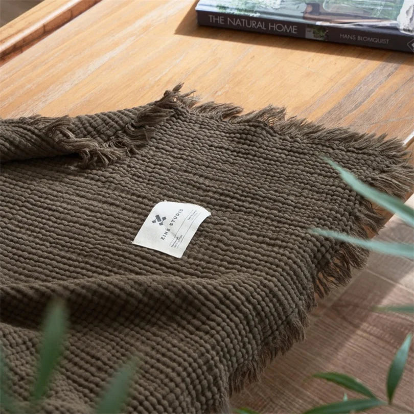 Layered Cotton Gauze Throw with Tassels Breathable Lightweight Blanket for Couch Sofa Bed All Season 100% Natural | Lonoma
