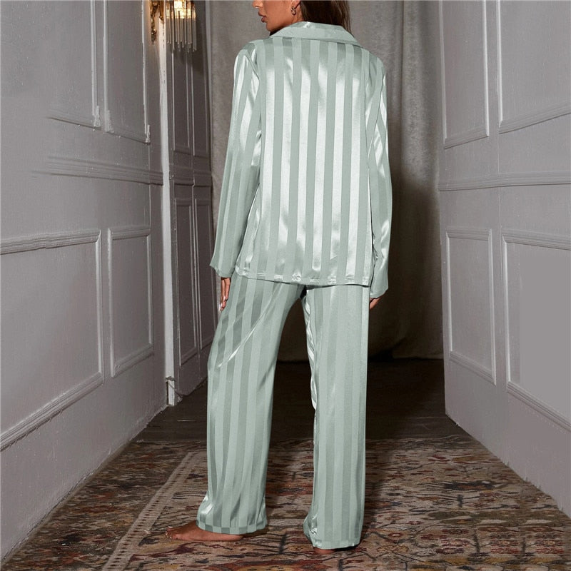 Silk Pajama Set for Women Soft Satin Two-Piece Sleepwear Long Sleeve Button-Up Top and Pants Nightwear for Lounging Bedroom | Lonoma