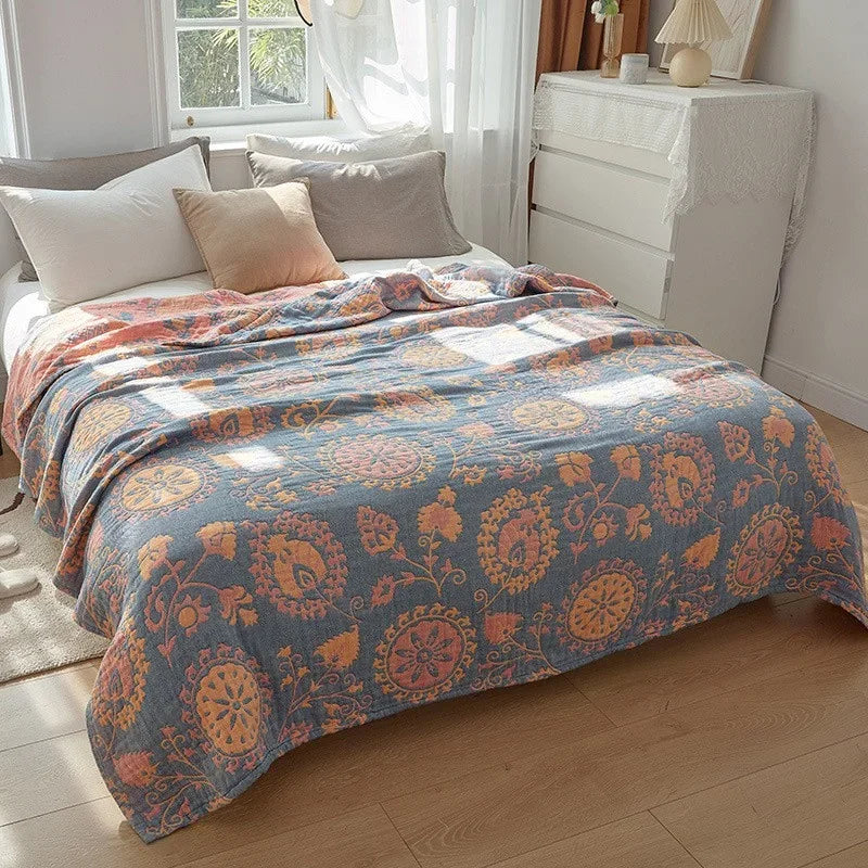 Cotton Woven Throw Blanket Lightweight Breathable Jacquard Coverlet for Couch Bedroom Spring Summer All-Season Bedding Throw | Lonoma