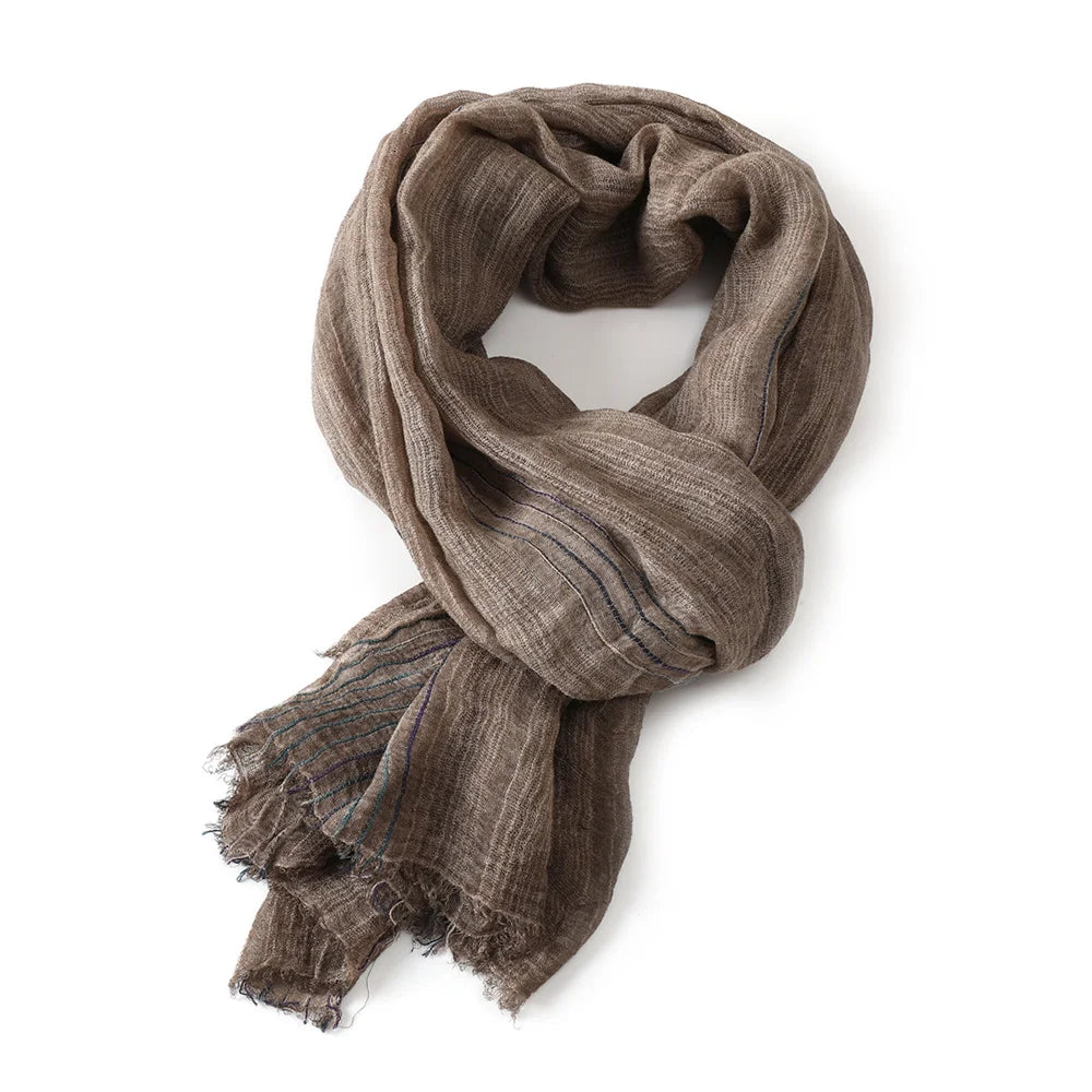 Cotton Linen Striped Scarf with Fringe for Fall Winter | Lightweight Unisex Shawl Wrap | Breathable Neck Scarf 79x30 in | Men Women Fashion | Lonoma