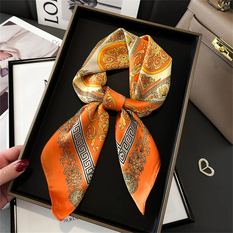 Printed Square Scarf 27.5 × 27.5 in Polyester Silk-Feel Headband Neck Wrap Hair Accessory for Women Spring Summer Fall Winter Versatile | Lonoma