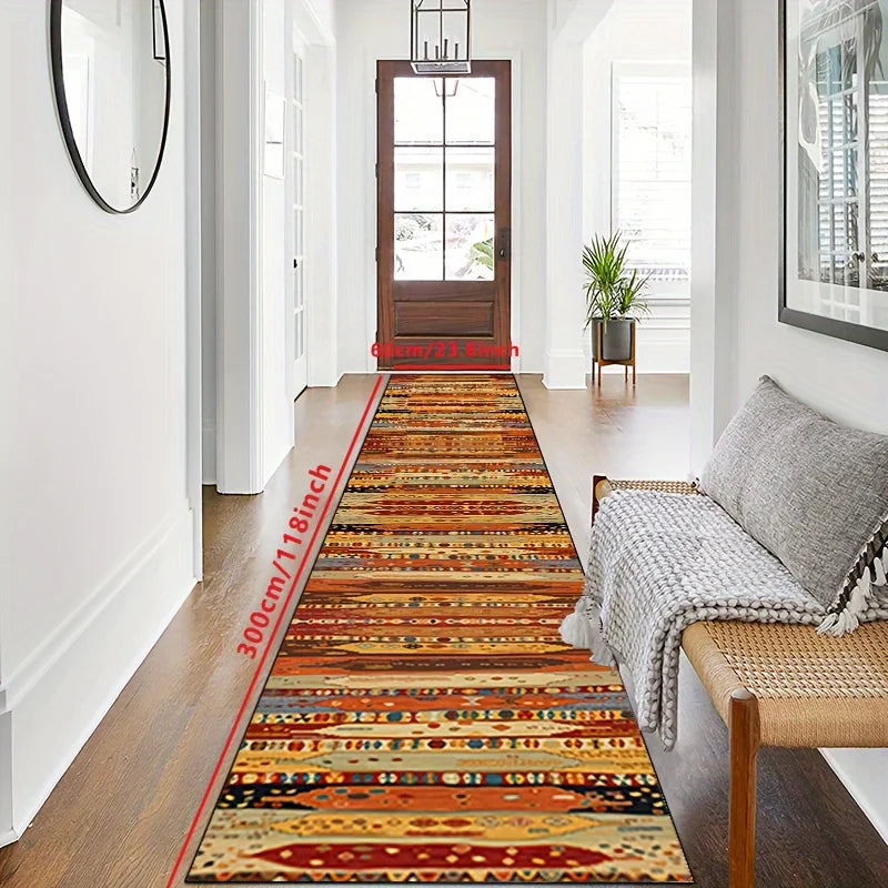 Bohemian Runner Rug for Hallway Kitchen Entry Bedroom – Waterproof Non-Slip Floor Mat – Polyester Woven Carpet for Home Entryway | Lonoma