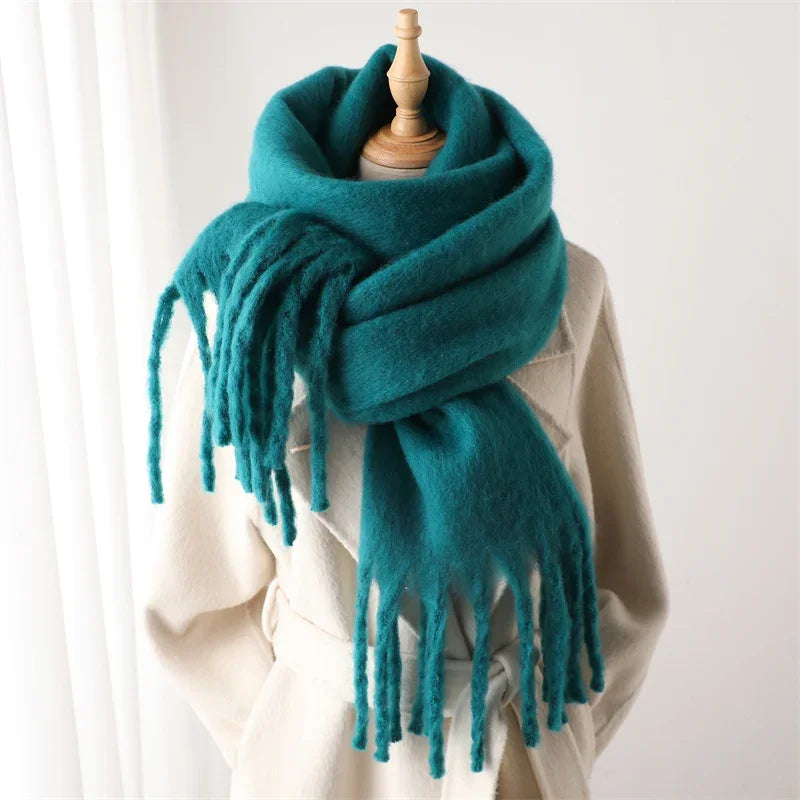 Oversized Blanket Wrap Shawl for Women – Soft Viscose-Polyester Blend with Decorative Fringed Ends – Cold Weather Layering Accessory | Lonoma