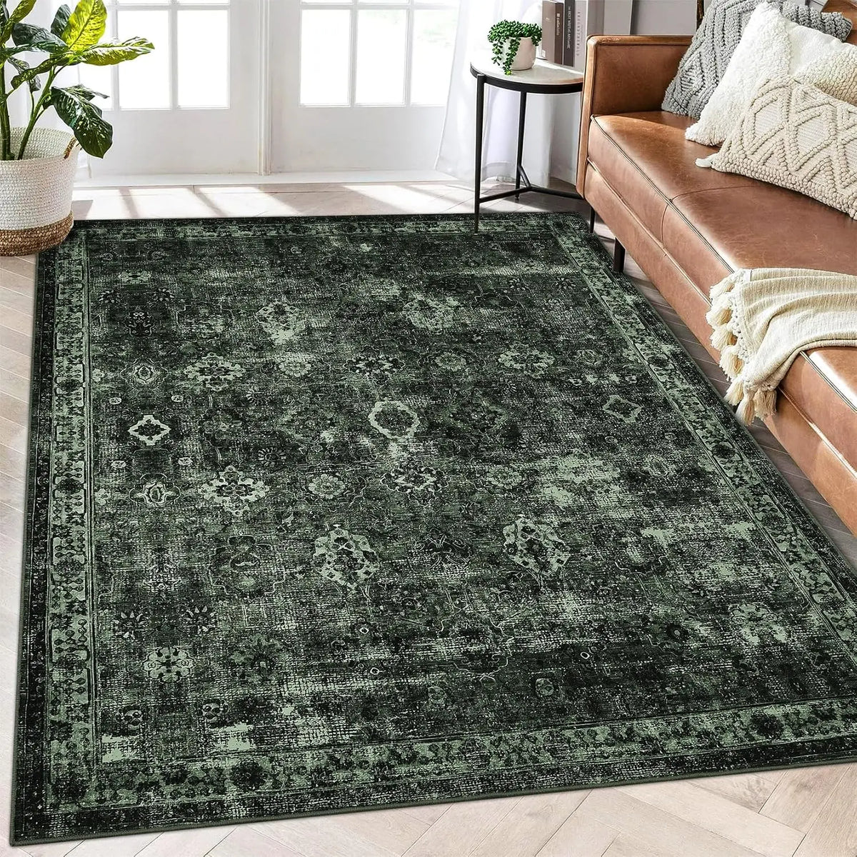 Vintage Low-Pile Area Rug Washable Non-Slip Gray Runner for Kitchen Entryway Bedroom Hallway | Lonoma