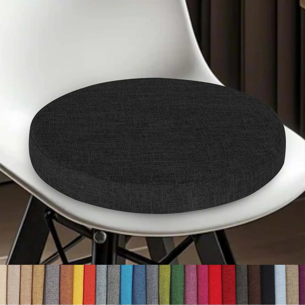 Round Chair Cushion with Removable Washable Cover, Cotton-Linen Seat Pad for Bar Stools Kitchen Dining Chairs Office Seating Restaurant Cafe | Lonoma