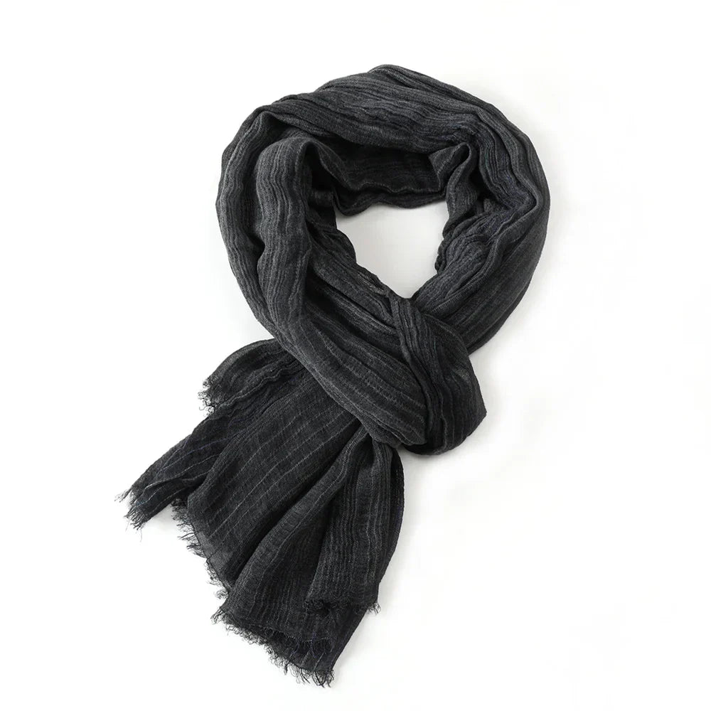 Cotton Linen Striped Scarf with Fringe for Fall Winter | Lightweight Unisex Shawl Wrap | Breathable Neck Scarf 79x30 in | Men Women Fashion | Lonoma