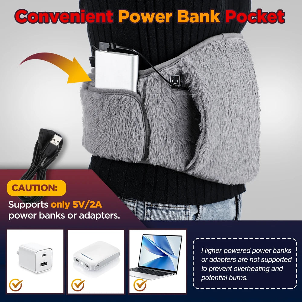 USB Heated Waist Belt with Hand Warmer Pocket 3 Temperature Settings Adjustable Abdominal Wrap Portable Therapy Pad for Cramps Relief | Lonoma