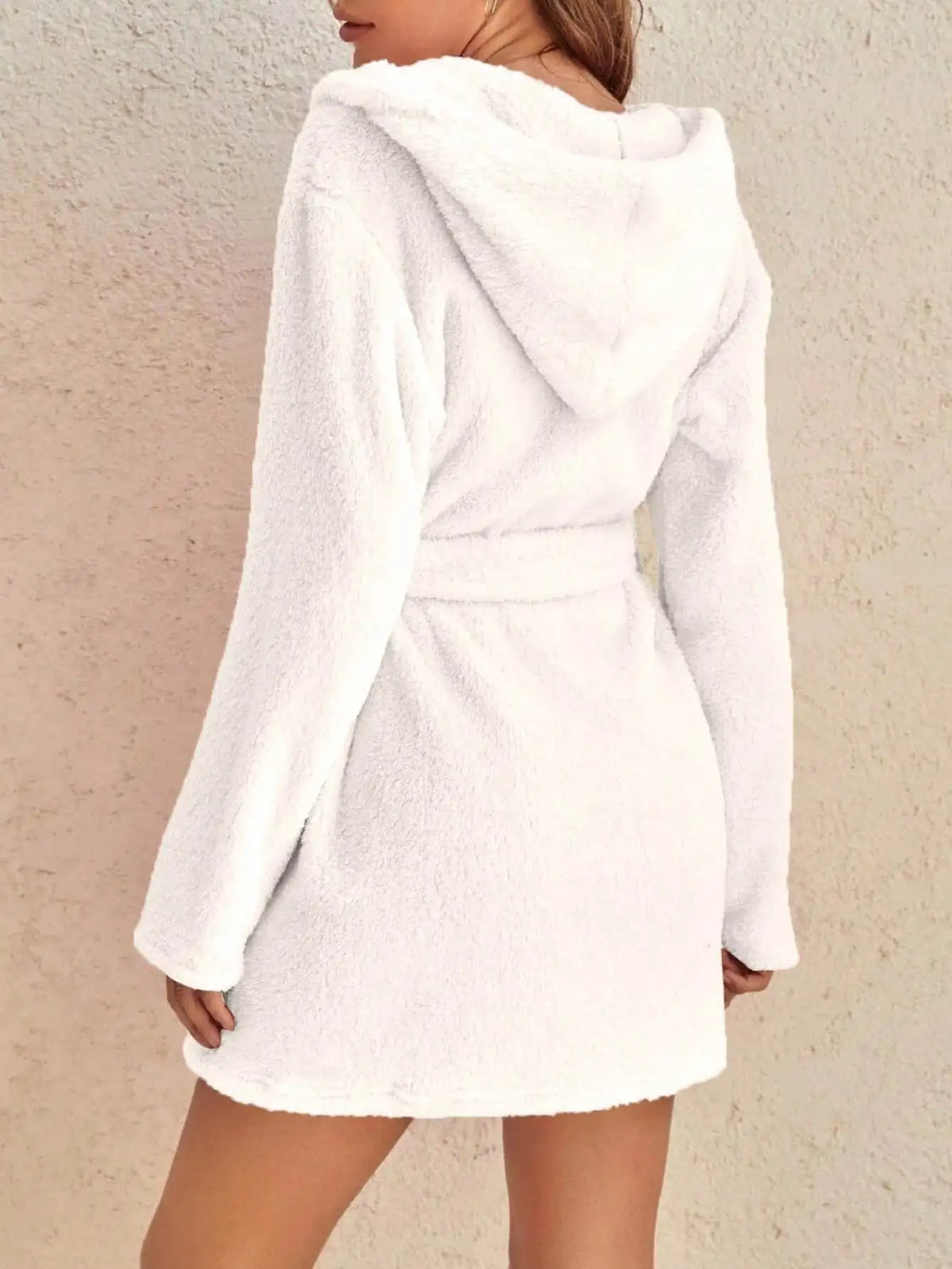 Women's Hooded Fleece Bathrobe with Belt Solid Color Loungewear for Fall Winter Home Relaxation Cozy Warmth | Lonoma