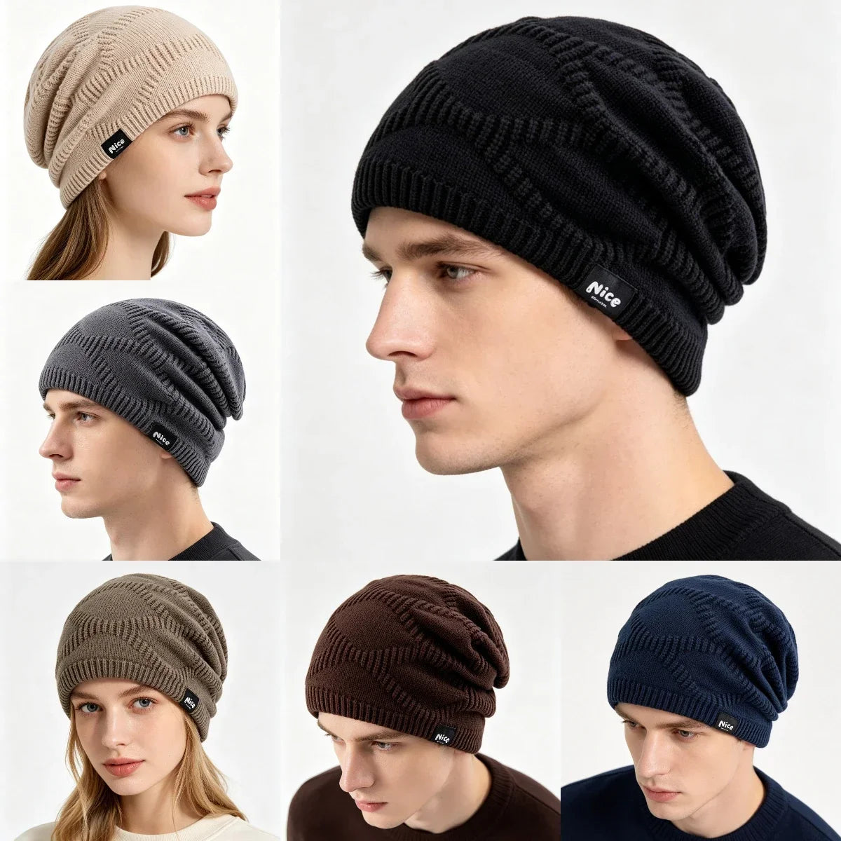 Textured Slouch Beanie Hat for Men and Women with Fleece Lining Cold Weather Winter Knit Cap Casual Daily Headwear | Lonoma