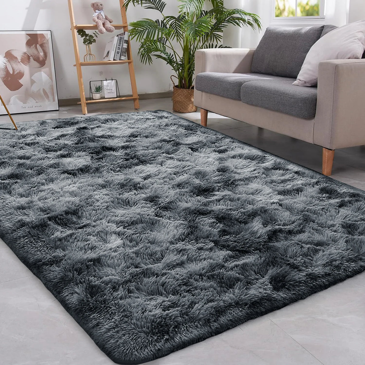 Plush Shag Area Rug Non-Slip Machine Washable Soft Floor Mat for Bedroom Nursery Family Room Dark Gray | Lonoma