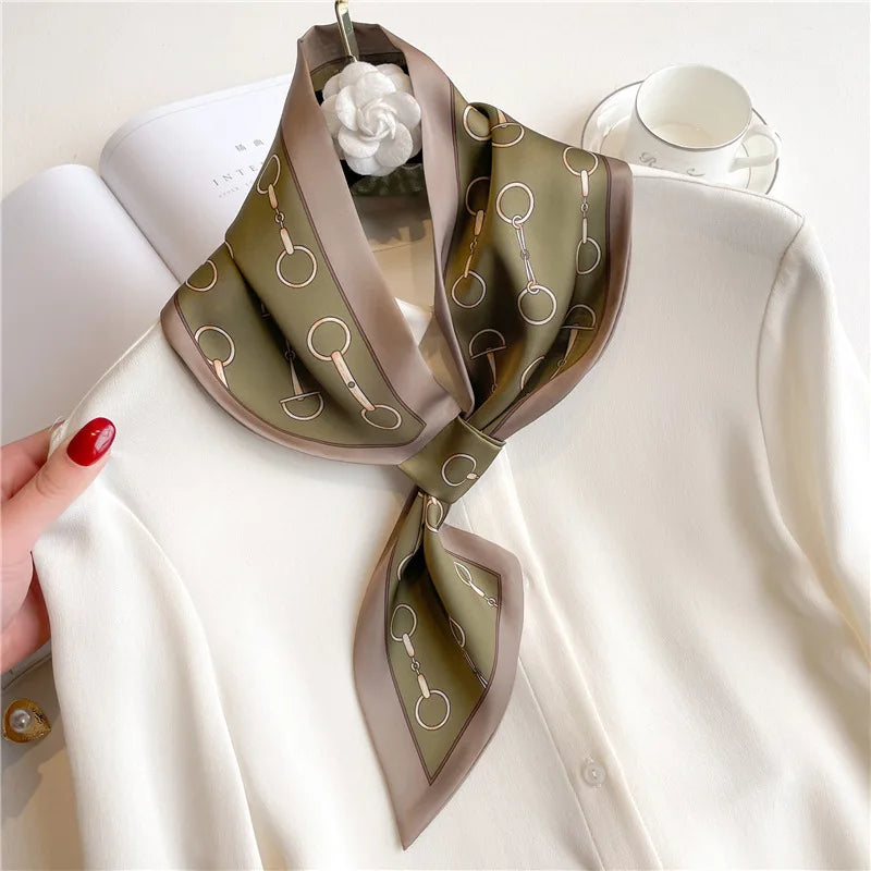 Satin Skinny Neck Scarf with Equestrian Print for Women – Versatile Hair Ribbon, Wrist Wrap, Bandana & Handbag Tie – 30 × 5 in Silky | Lonoma