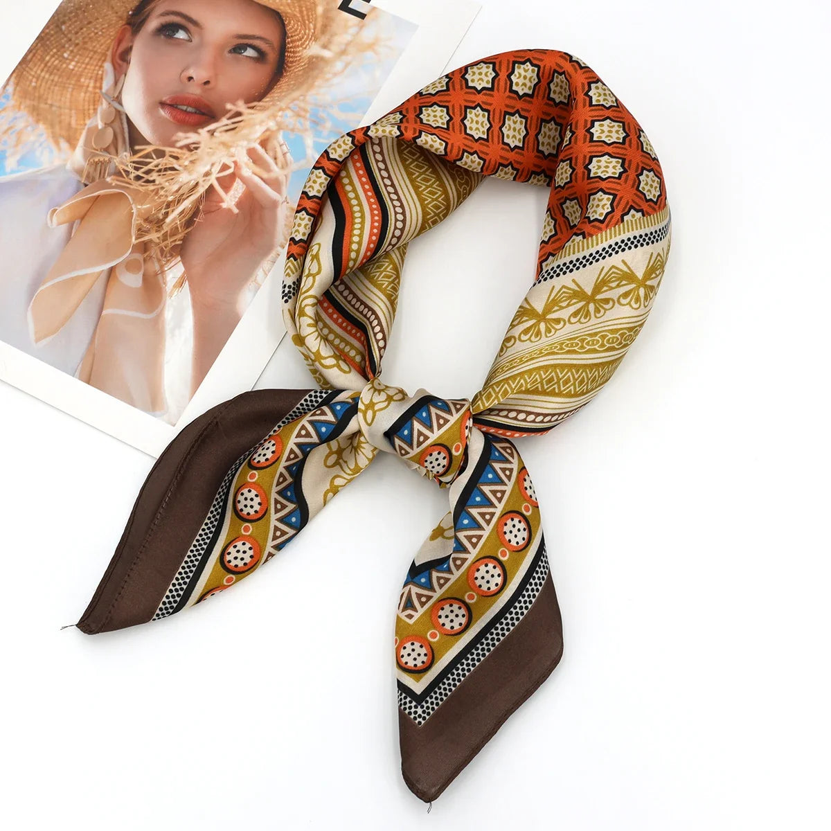 Square Silk Scarf for Women with Printed Design for Hair Neck or Handbag Accent Accessory | Lonoma