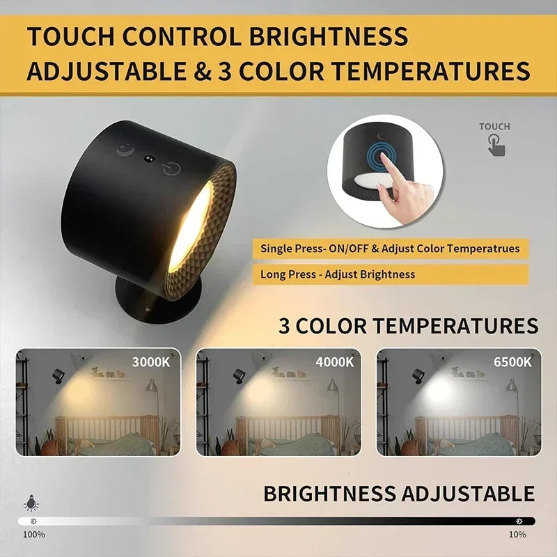 Dual-Head Rechargeable Wall Sconce with 360° Swivel, Touch & Remote Control – USB Cordless LED Night Light for Bedroom | Lonoma