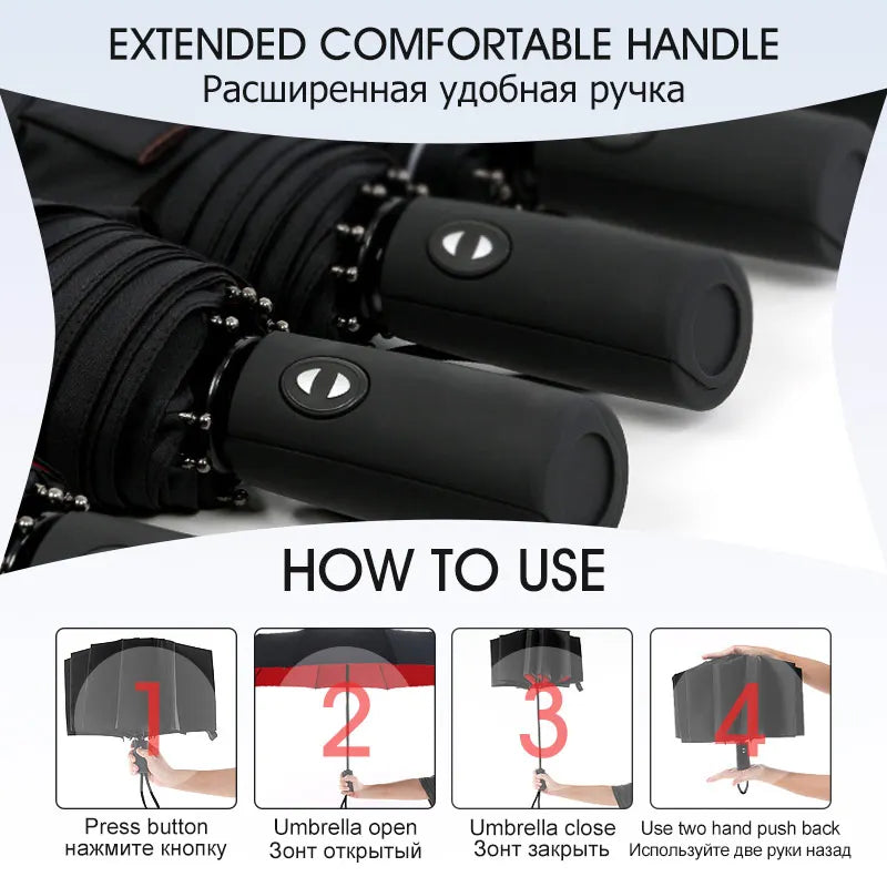 Automatic Open Close Umbrella Compact Folding Windproof Rain Travel Canopy for Women Men Commute Daily Use Storm Protection | Lonoma