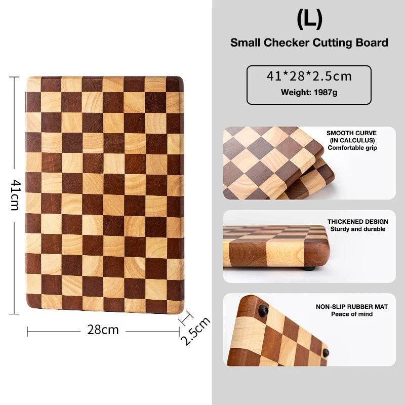 Checkerboard Wooden Cutting Board Solid Hardwood Chopping Block for Food Prep Kitchen Counter | Lonoma