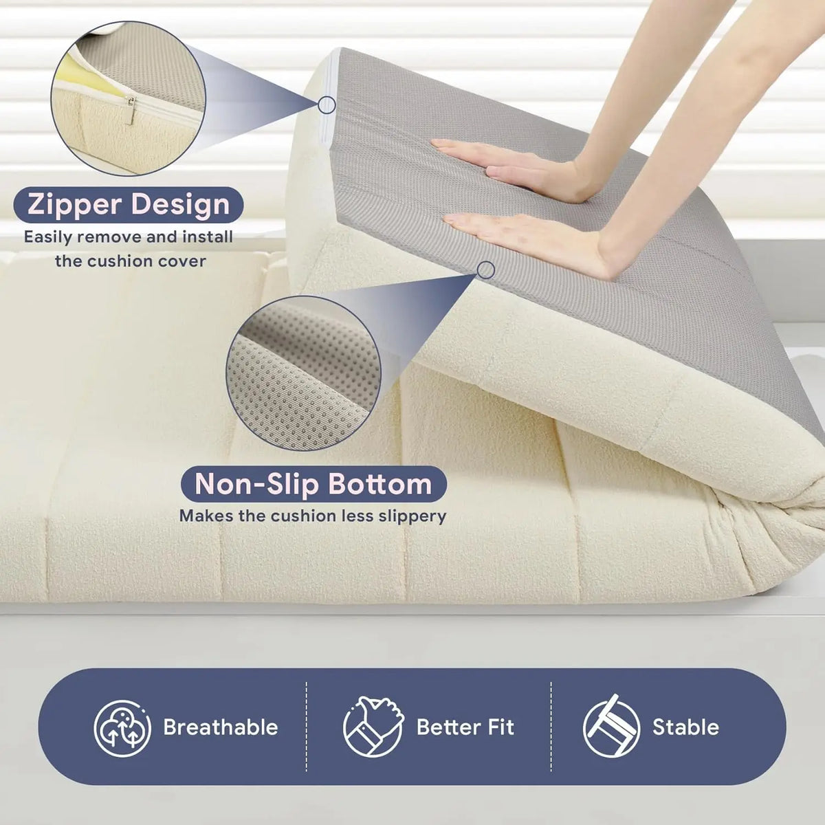 Plush Velvet Bench Cushion Pad with Non-Slip Base for Bay Window Seat, Patio Seating, Indoor & Outdoor Use | Lonoma