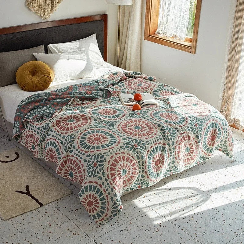 Cotton Woven Throw Blanket Lightweight Breathable Jacquard Coverlet for Couch Bedroom Spring Summer All-Season Bedding Throw | Lonoma