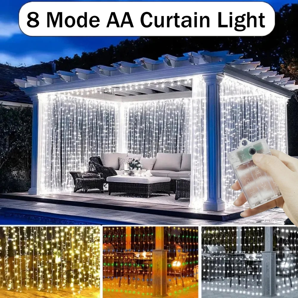Battery Powered LED Curtain String Lights 8 Modes Hanging Fairy Lights for Bedroom Wedding Holiday Indoor Decor | Lonoma