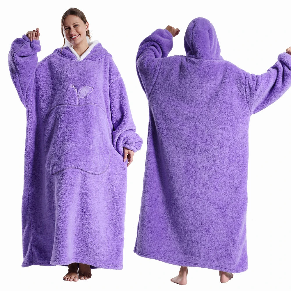 Oversized Hooded Blanket with Sleeves 55 in Sherpa Fleece Wearable Throw for Adults Women Men Cozy Loungewear for Couch | Lonoma