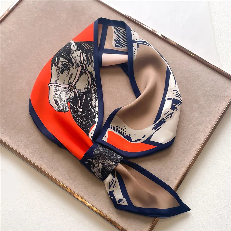 Satin Skinny Neck Scarf with Equestrian Print for Women – Versatile Hair Ribbon, Wrist Wrap, Bandana & Handbag Tie – 30 × 5 in Silky | Lonoma