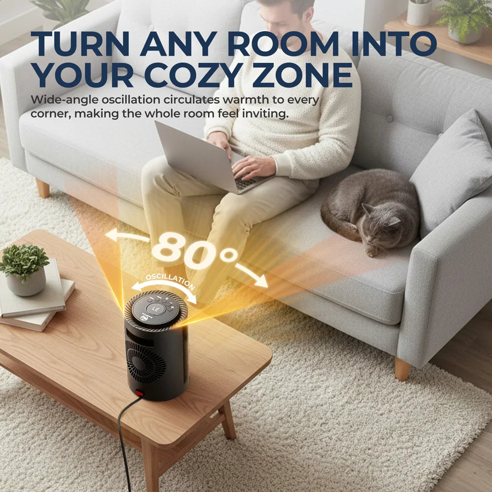 Compact Desktop Space Heater 1200W Ceramic PTC Oscillating Fan for Home Office Bedroom Indoor Heating | Lonoma