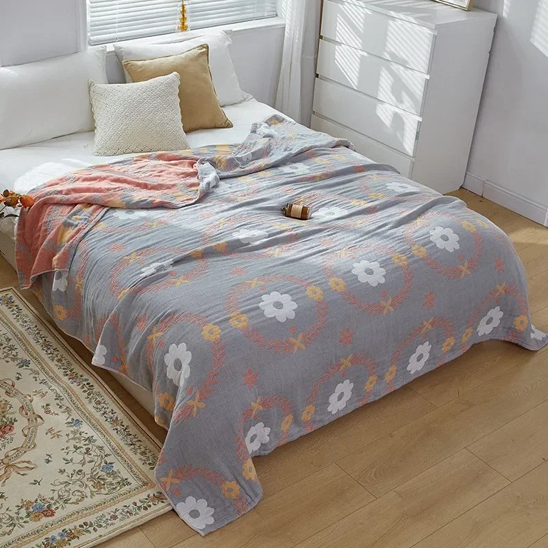 Cotton Woven Throw Blanket Lightweight Breathable Jacquard Coverlet for Couch Bedroom Spring Summer All-Season Bedding Throw | Lonoma