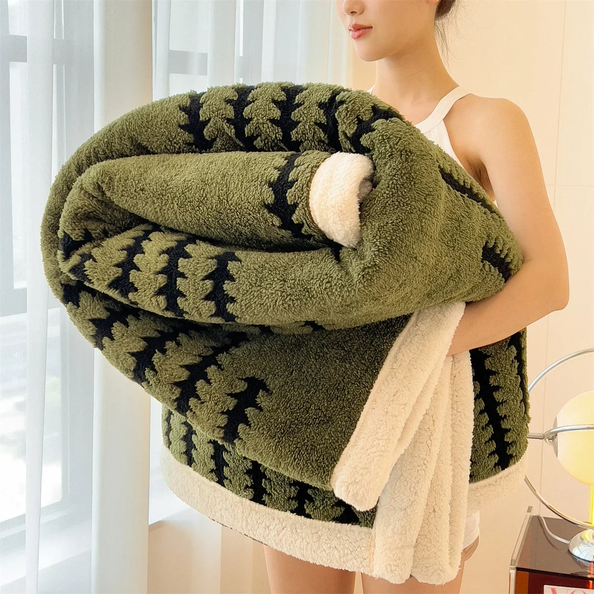 Geometric Striped Fleece Throw Blanket Reversible Sherpa Ultra Plush Cozy Winter Soft Warm 100% Polyester for Bed Couch Living Room Bedroom | Lonoma
