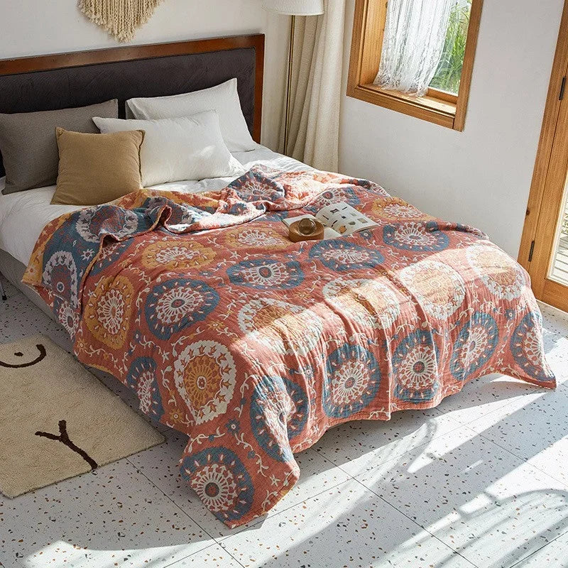 Cotton Woven Throw Blanket Lightweight Breathable Jacquard Coverlet for Couch Bedroom Spring Summer All-Season Bedding Throw | Lonoma