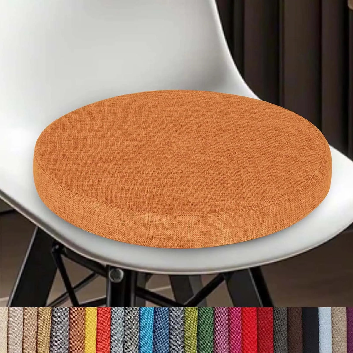 Round Chair Cushion with Removable Washable Cover, Cotton-Linen Seat Pad for Bar Stools Kitchen Dining Chairs Office Seating Restaurant Cafe | Lonoma