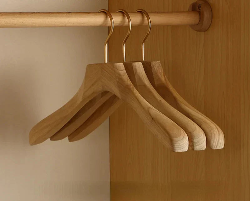 Solid Wood Suit Hangers Wide Shoulder, Champagne Hook, Non-Slip Bar, Closet Organizer for Coats, Jackets & Pants, Set of 2 | Lonoma