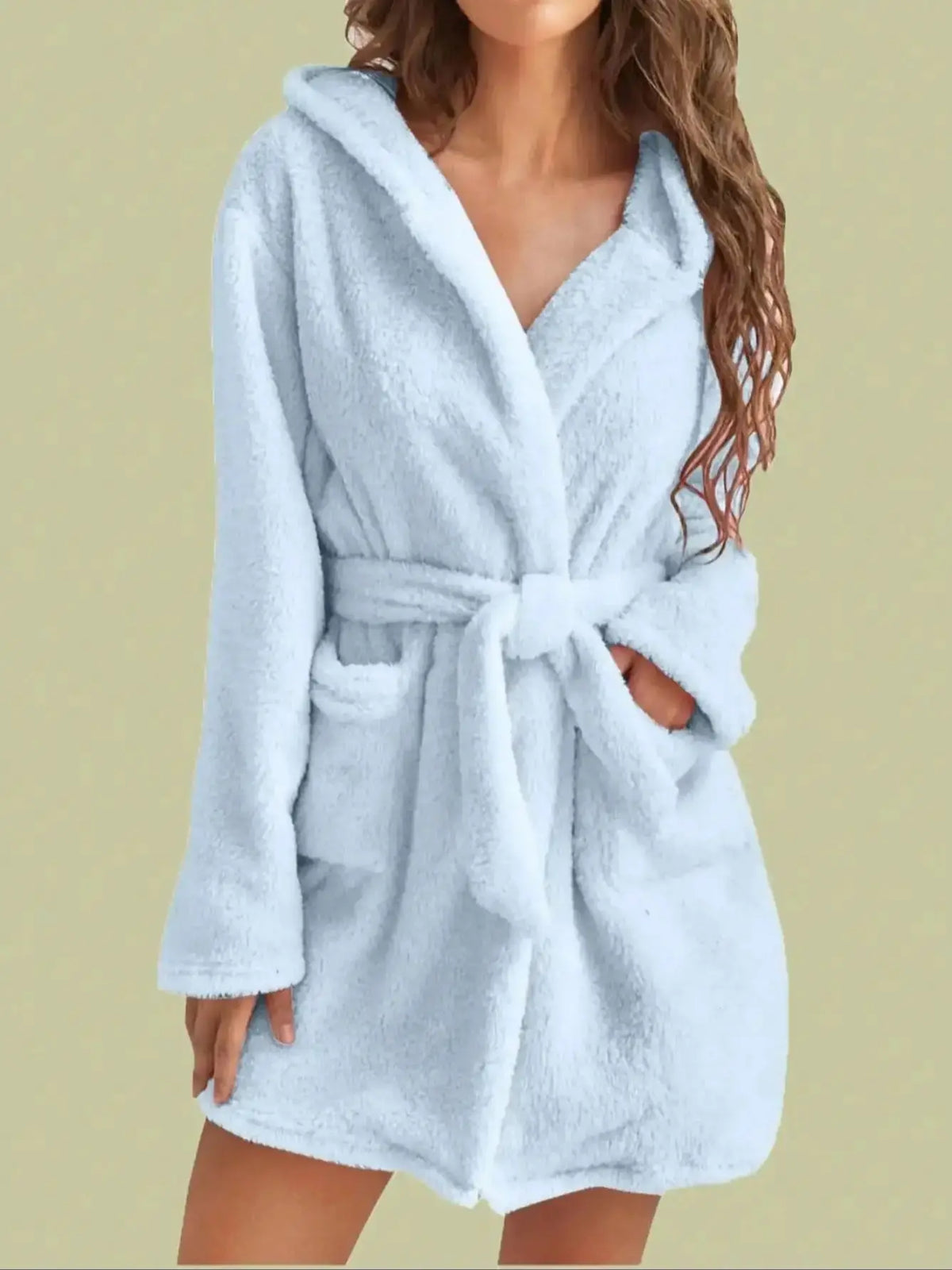 Women's Hooded Fleece Bathrobe with Belt Solid Color Loungewear for Fall Winter Home Relaxation Cozy Warmth | Lonoma