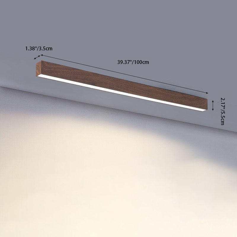 Wood Ceiling Light Linear LED Flush Mount 24 × 47 in Aluminum Frame Integrated Strip for Living Room Bedroom Dining Office Japandi | Lonoma