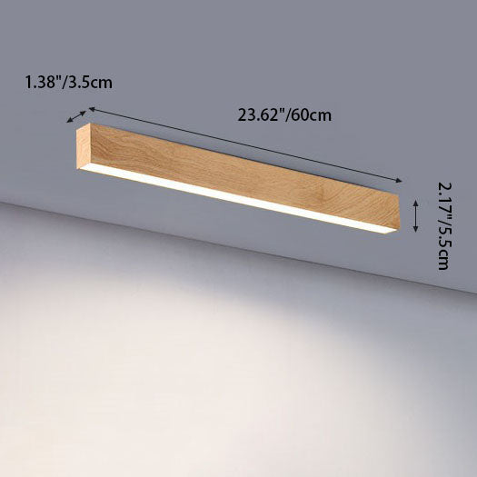 Wood Ceiling Light Linear LED Flush Mount 24 × 47 in Aluminum Frame Integrated Strip for Living Room Bedroom Dining Office Japandi | Lonoma