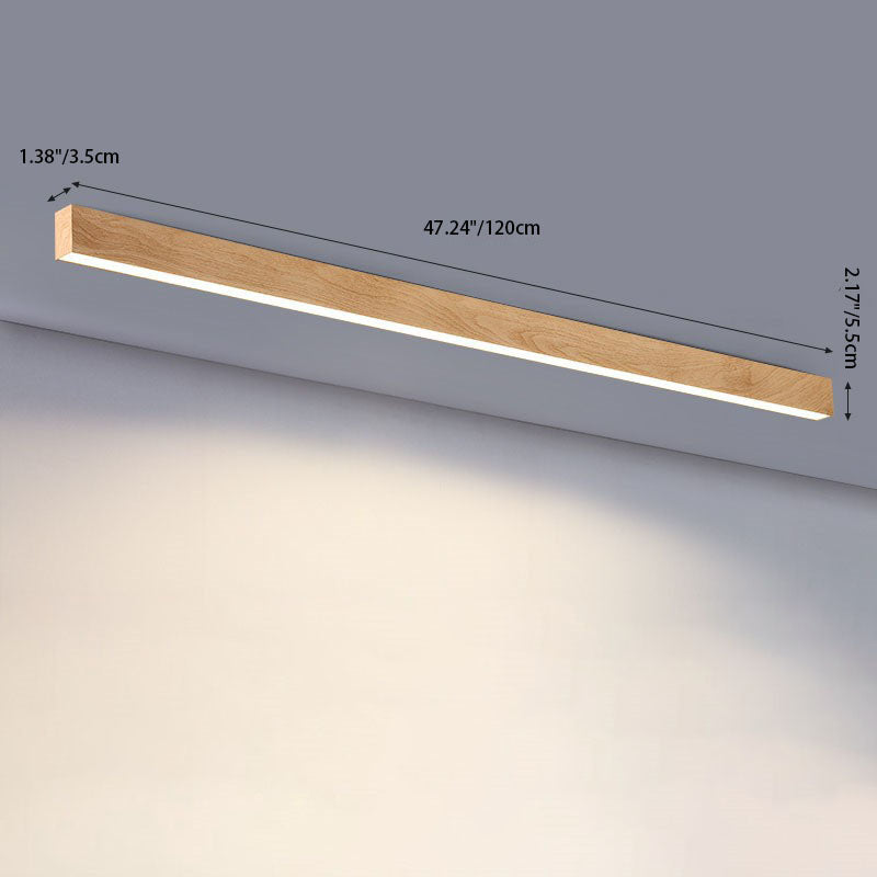 Wood Ceiling Light Linear LED Flush Mount 24 × 47 in Aluminum Frame Integrated Strip for Living Room Bedroom Dining Office Japandi | Lonoma