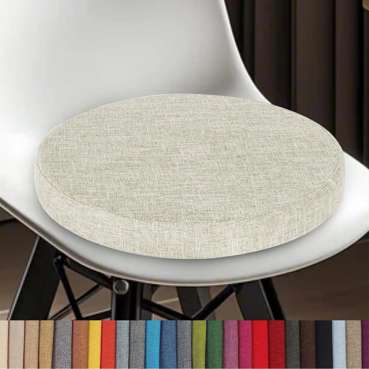 Round Chair Cushion with Removable Washable Cover, Cotton-Linen Seat Pad for Bar Stools Kitchen Dining Chairs Office Seating Restaurant Cafe | Lonoma