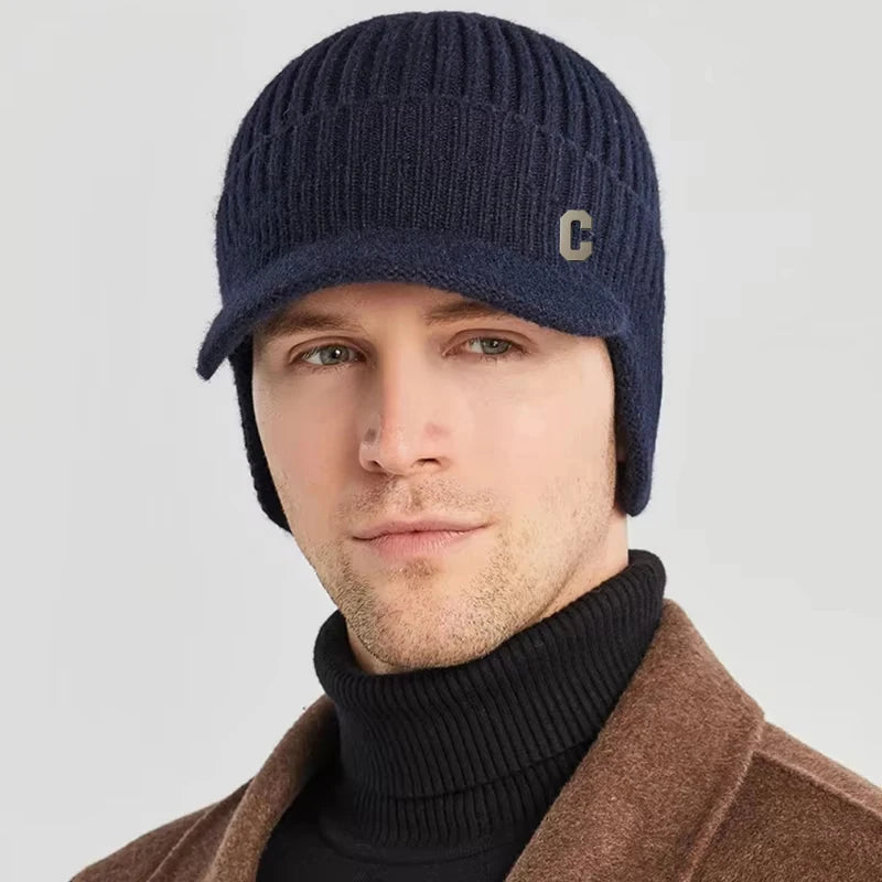 Unisex muts met gebogen rand, winddichte warme winterzachte veelzijdige gebreide skimuts geschikt voor schaatsen, buitenavonturen
