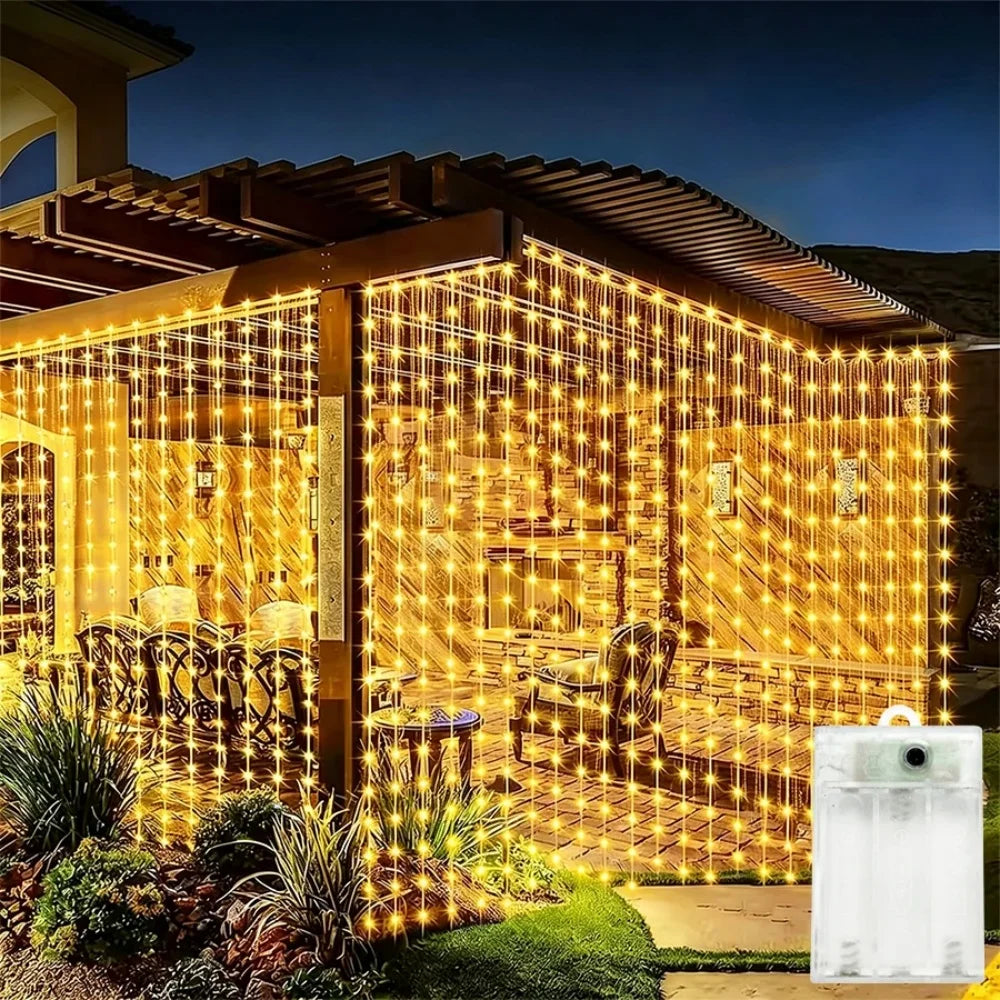 8 modi, kerstverlichting in de vorm van een lichtslinger, 3/6 meter, LED-gordijnverlichting, geschikt voor bruiloften, werkt op batterijen, voor gebruik in huis, slaapkamer, nieuwjaarsdecoratie.