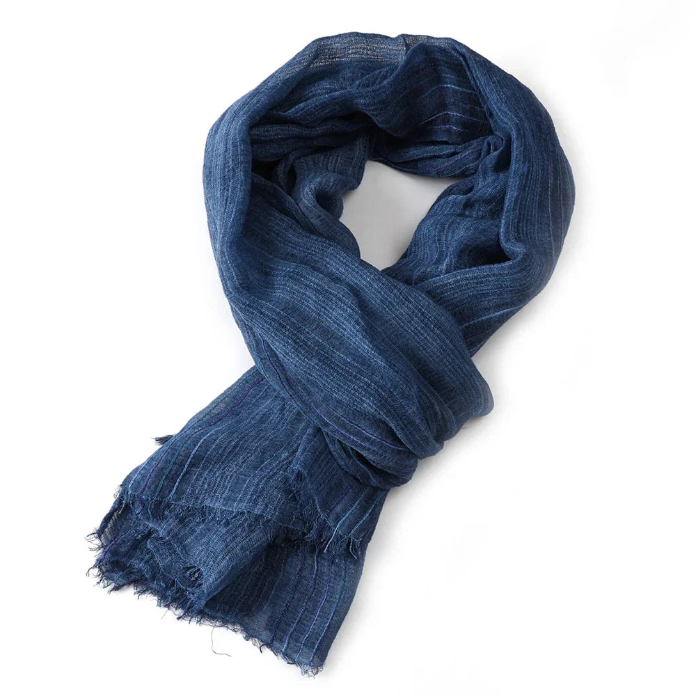 Striped Cotton Linen Scarf for Men with Tassels - Lightweight Neck Wrap for Fall Winter - Versatile Fashion Accessory Shawl | Lonoma