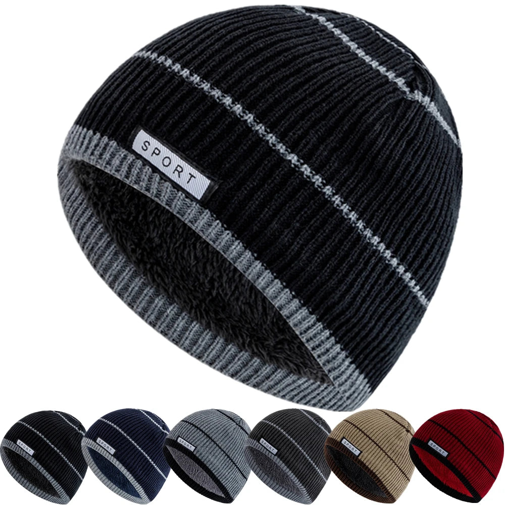 Nieuwe stijl unisex warme winterhoeden cap pluche bont gevoerd streetwear warme mutsen voor man vrouw casual winter ski gebreide mutsen