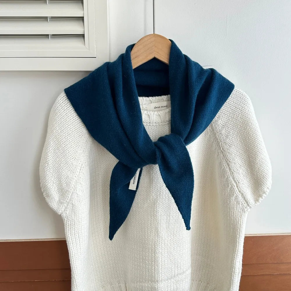 Pure Wool Winter Scarf for Women Knit Triangle Wrap Solid Color Hijab Shawl Warm Cozy Head Scarf Fashion Accessory | Lonoma