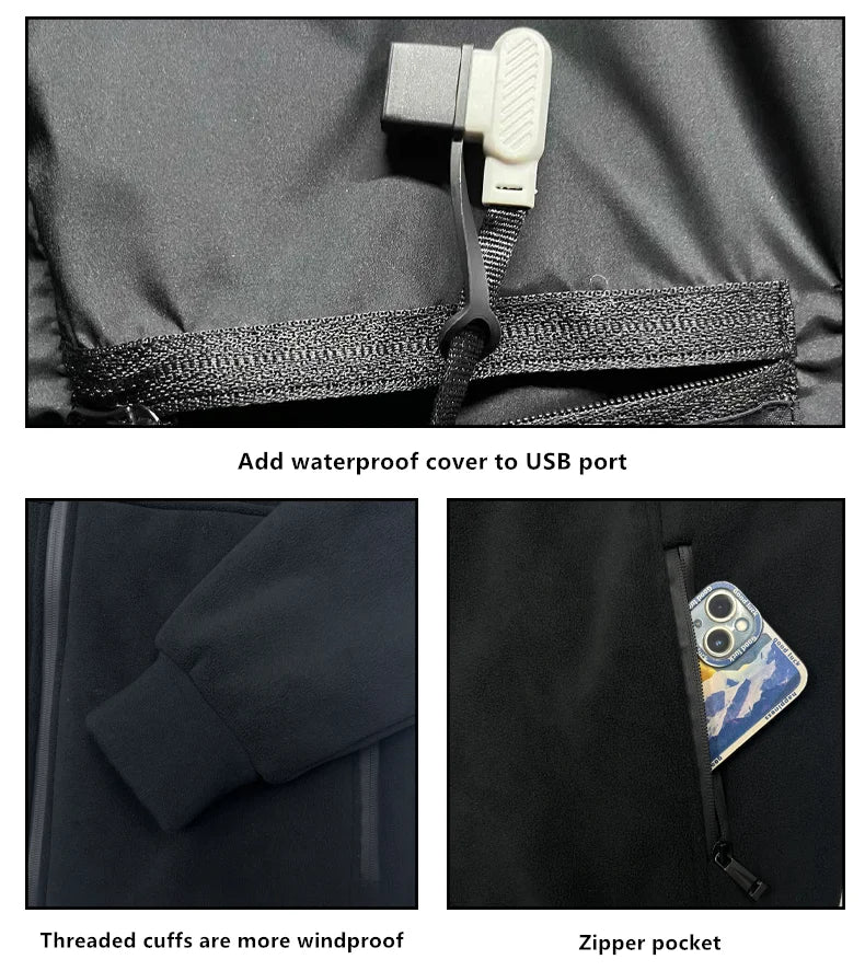 Electric Heated Jacket for Men & Women 8-Zone Smart Heating Polar Fleece Winter Coat Full-Zip Lightweight Warming Outerwear | Lonoma