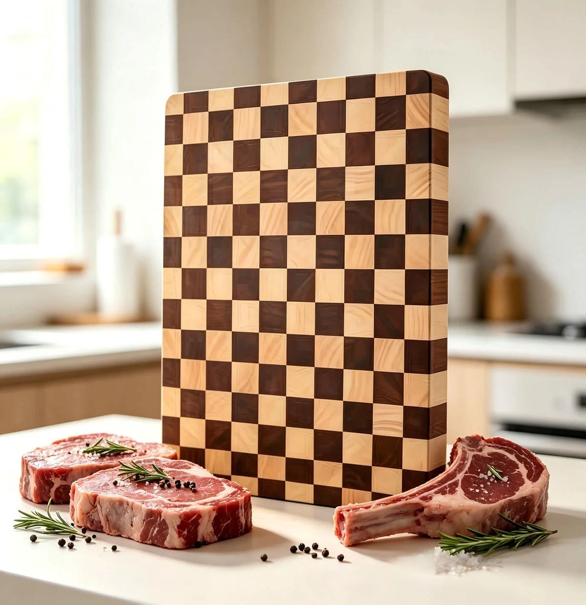 Dofiki rubberhouten snijplanken met ovale schaakbord- of rechthoekige 'internet-beroemde' schaakbordpatronen. Met een gemiddelde dikte zijn ze geschikt voor het snijden van vlees, fruit en groenten in de keuken, evenals voor voedselbereiding.