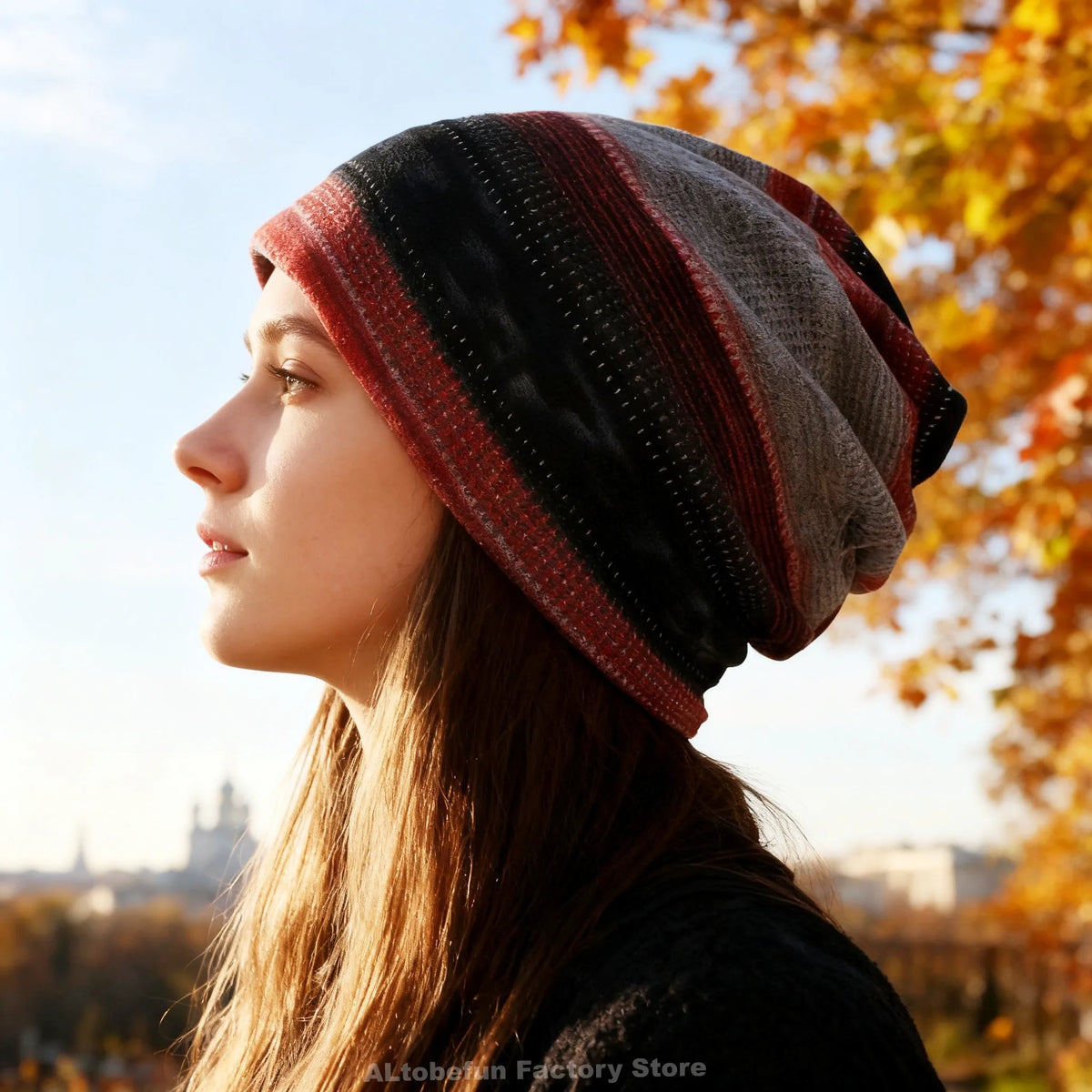 Lightweight Striped Beanie Hat for Women - 2-in-1 Knit Skullcap & Neck Scarf Combo - Fall Winter Headwear - Casual Slouchy Cap | Lonoma