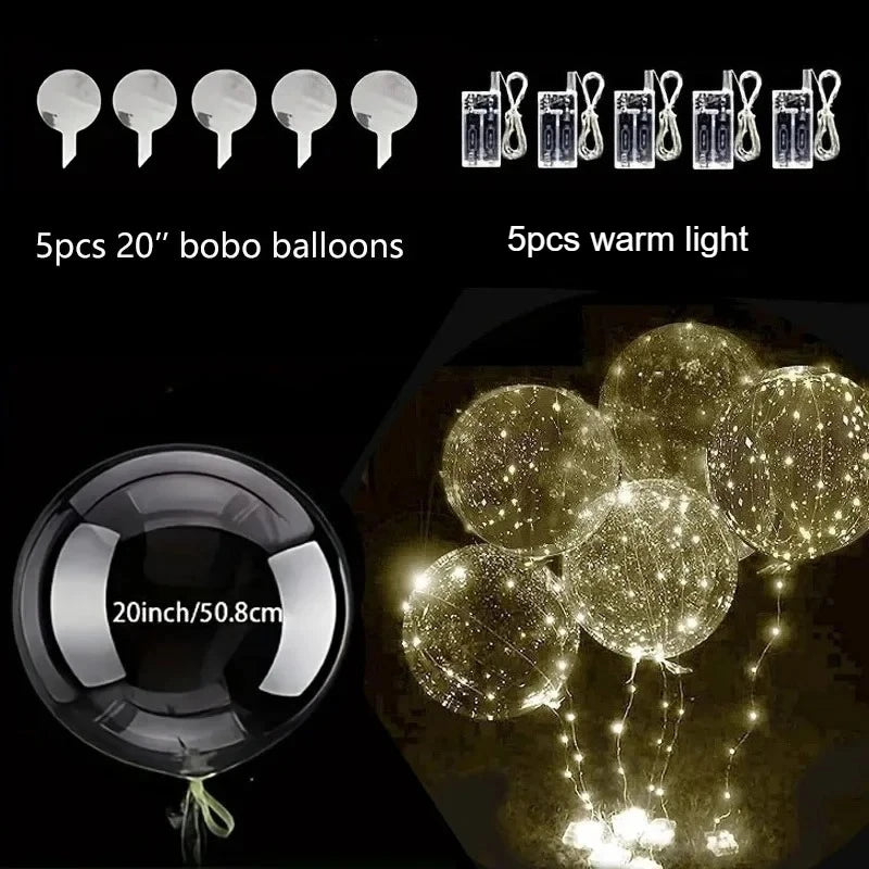 Clear LED Balloons with Light Strand 20 Inch Transparent Party Balloons Warm White Glow for Weddings Birthdays Anniversaries Events Set of 5 | Lonoma