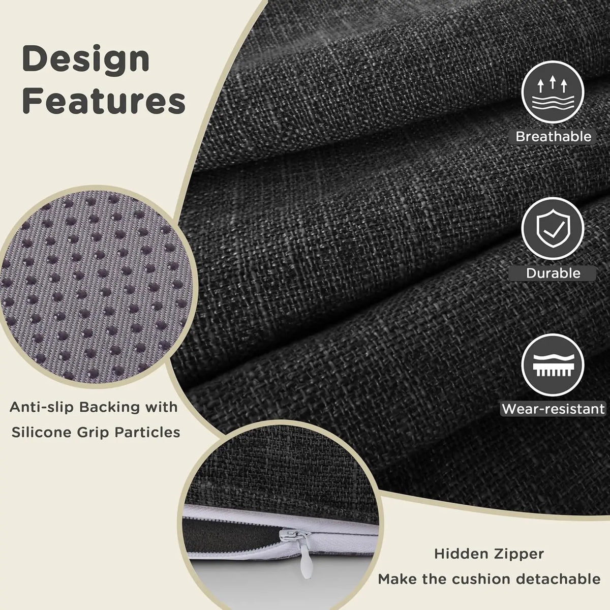 Round Chair Cushion with Removable Washable Cover, Cotton-Linen Seat Pad for Bar Stools Kitchen Dining Chairs Office Seating Restaurant Cafe | Lonoma