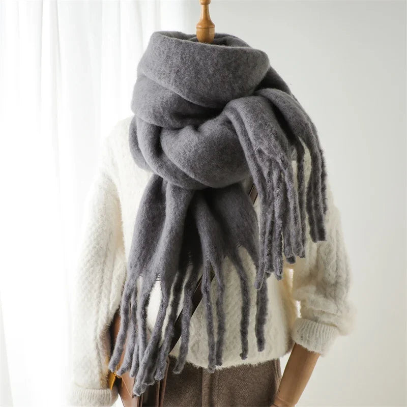 Oversized Blanket Wrap Shawl for Women – Soft Viscose-Polyester Blend with Decorative Fringed Ends – Cold Weather Layering Accessory | Lonoma