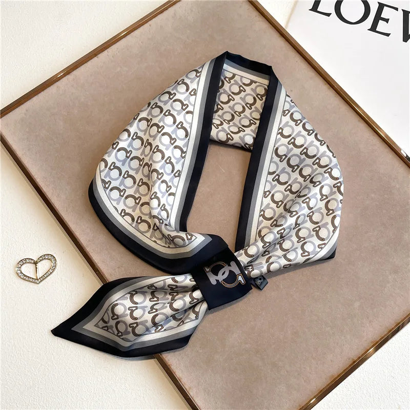 Silk-Feel Horse Print Skinny Scarf for Women Neck Wrap Hair Tie Wrist Accessory Satin Ribbon Bandana Fashion Neckerchief Lightweight | Lonoma